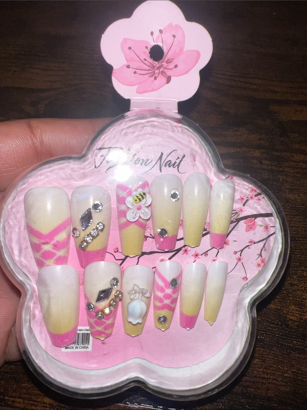 Handcrafted Pink & Yellow Floral Press-On Nail Set